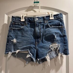 Abercrombie & Fitch Dark Blue Distressed Denim Cutoff Shorts